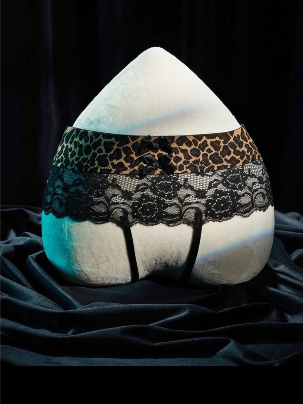Leopard Lace Garter Belt Panty - Black & Leopard Print